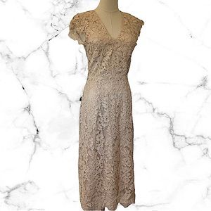 H&M Premium Line Floral Patterned Dress Size 6 Wedding Guest Party Gala Beige